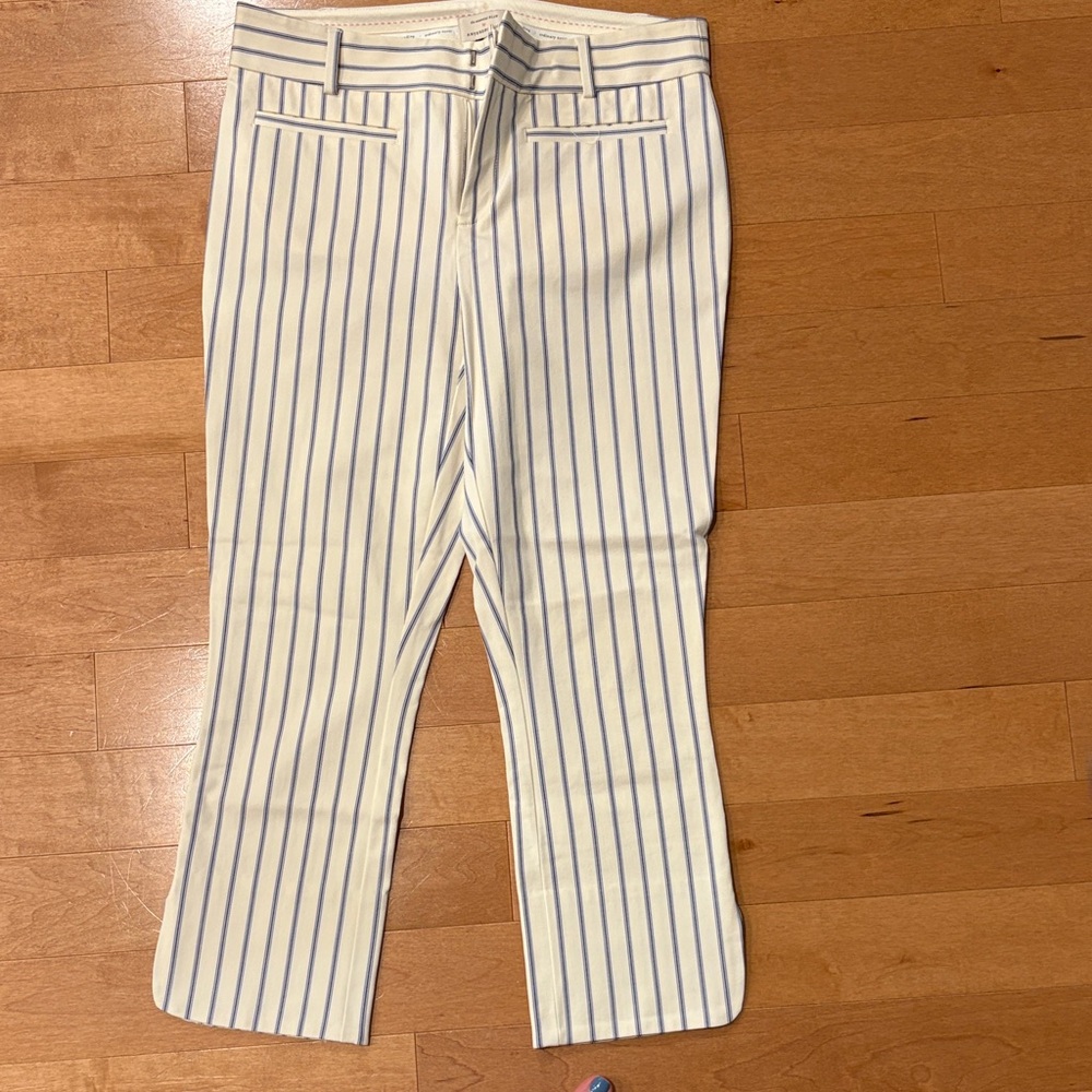 Anthropologie Cream and Blue Striped Trousers